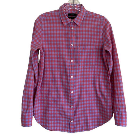 J. Crew Plaid Check Boy Shirt Red Purple Relaxed Fit Casual Cabincore Sz 0 - Picture 2 of 16